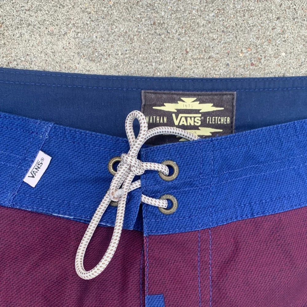 Vans Nathan Fletcher‎ Board Shorts Size 34 Blue Maroon 